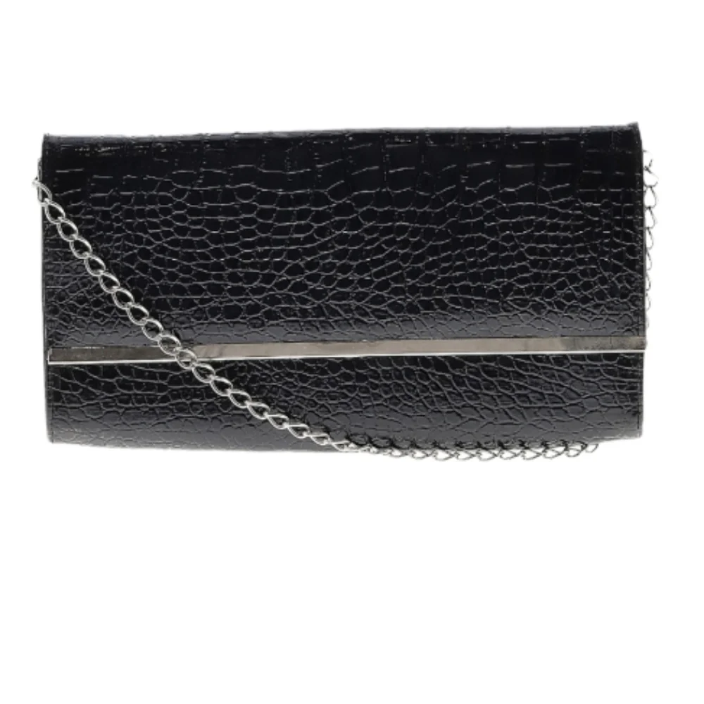 Faux Croc Clutch Bag with Chain Strap